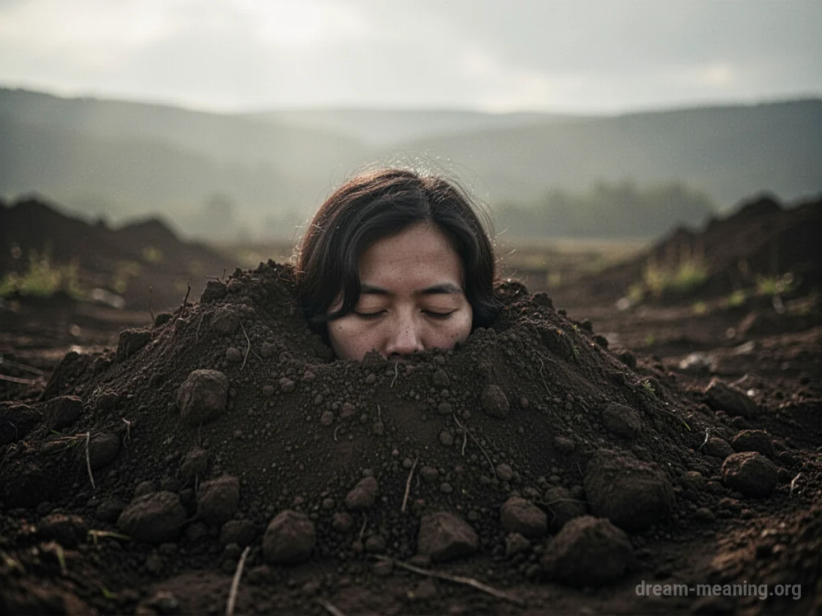 Silhouette of a person's head emerging from dark soil.