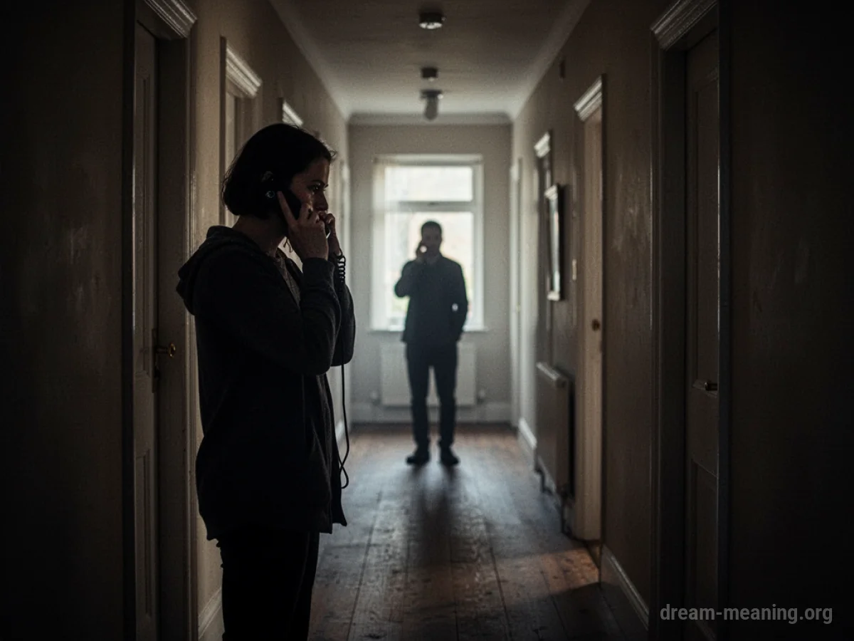 Silhouette of a person making a phone call in a dark hallway.
