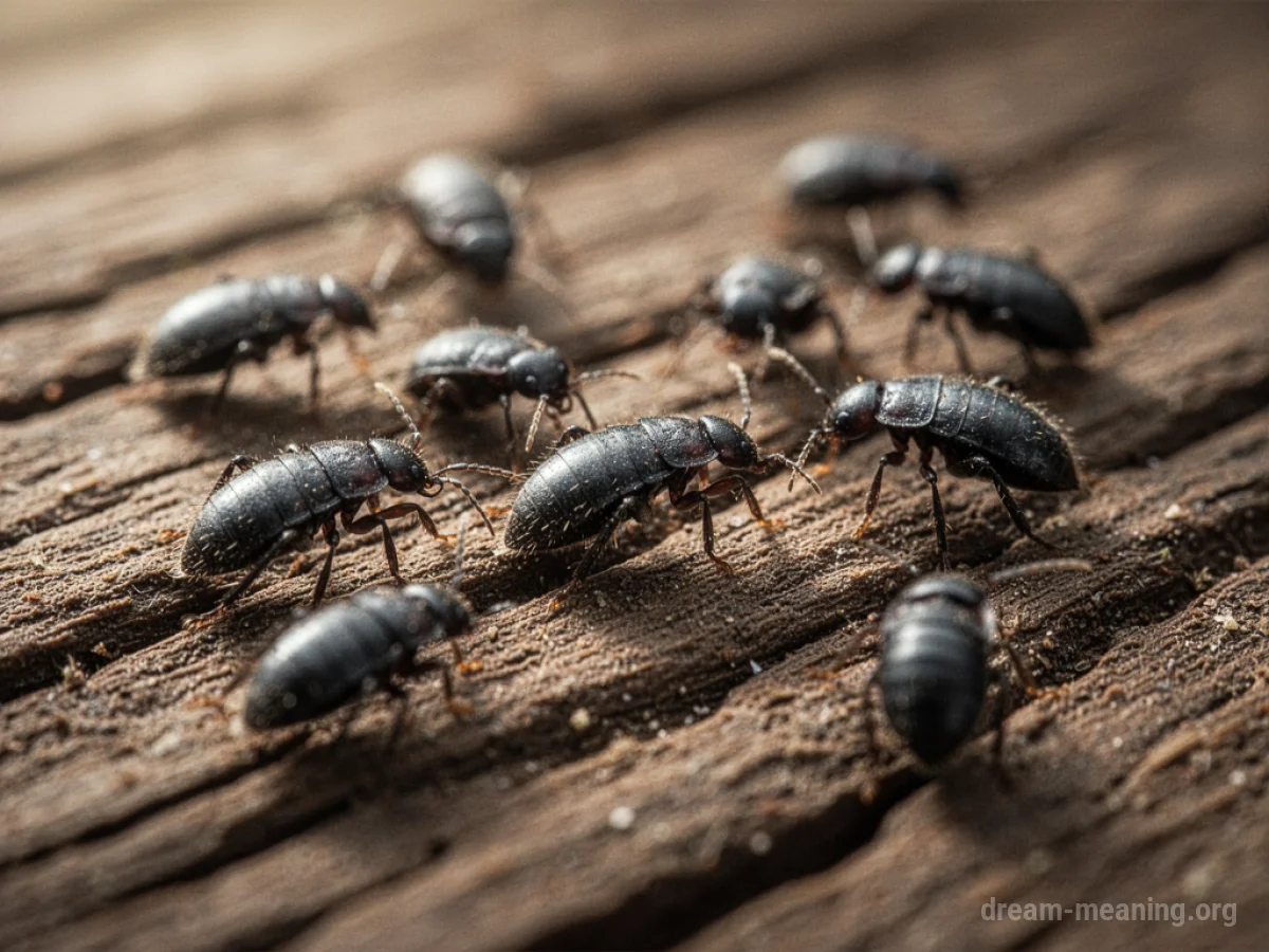 Several small, dark insects moving across a surface.