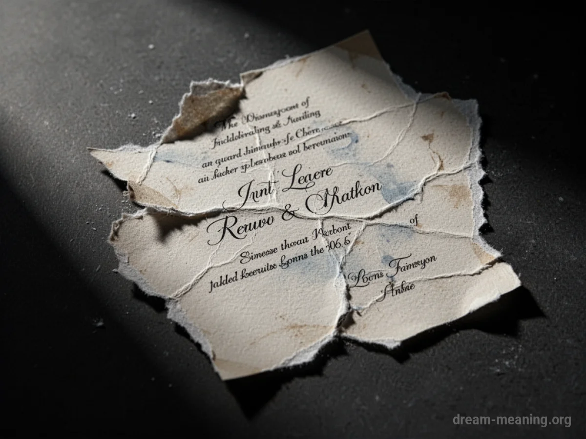 A ripped paper invitation lying flat.