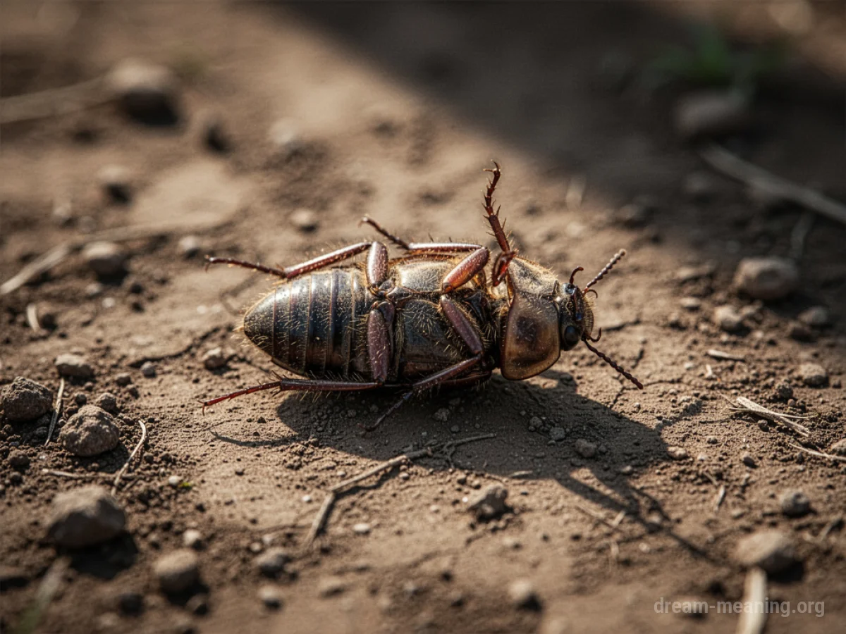 A deceased insect on dry ground.
