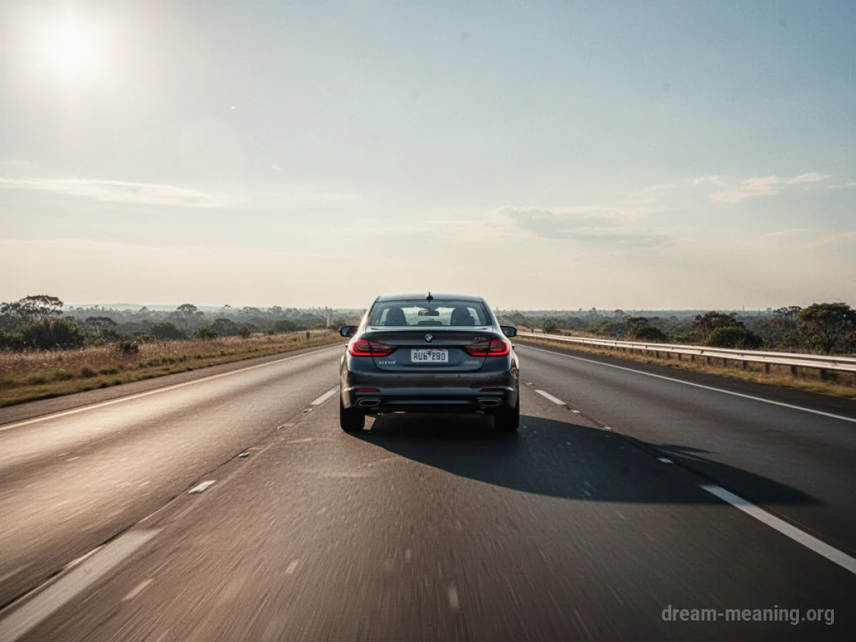 A car driving down an empty highway.