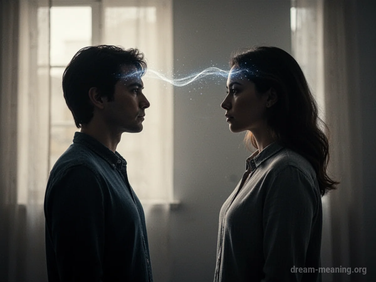 Two silhouetted figures with a faint line connecting their heads.
