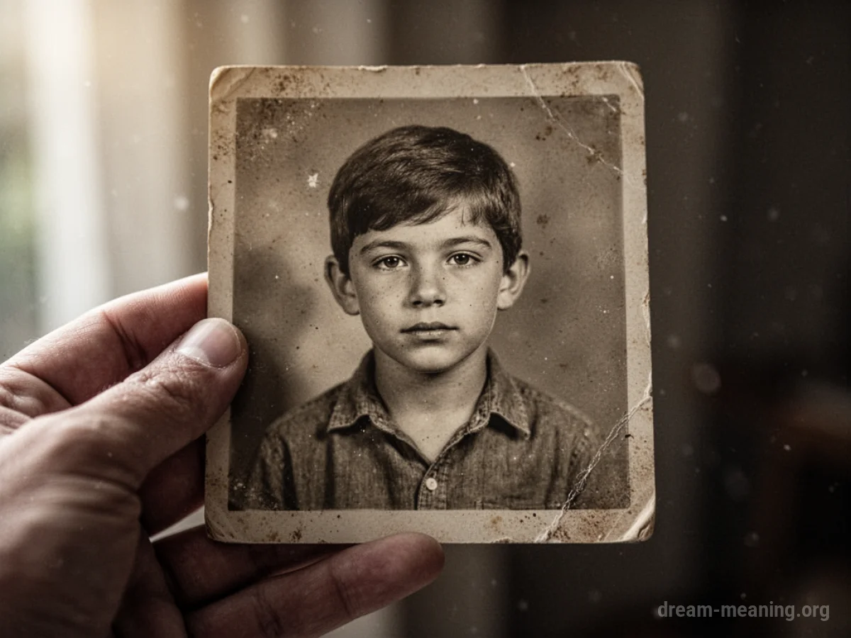 A hand holding an old photograph of a person.