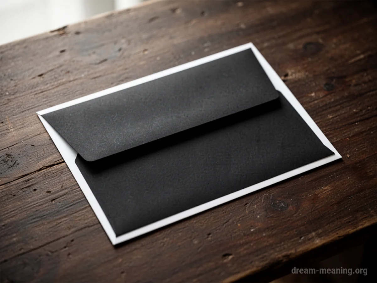 A black envelope with a white border on a dark surface.