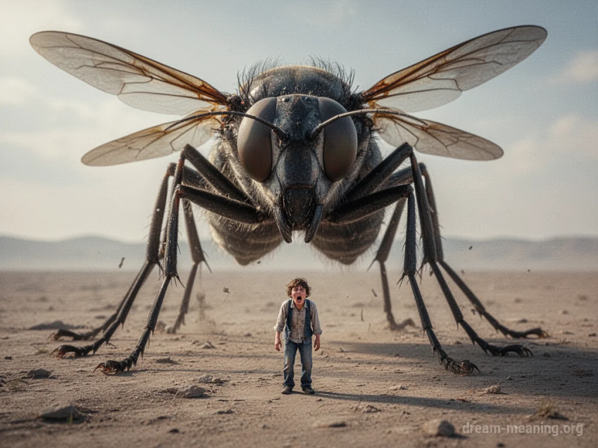 A giant insect towering over a tiny person.