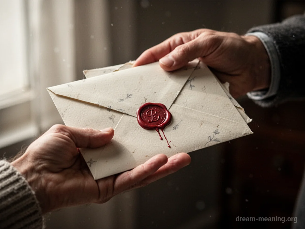 A hand holding out an ornate envelope.