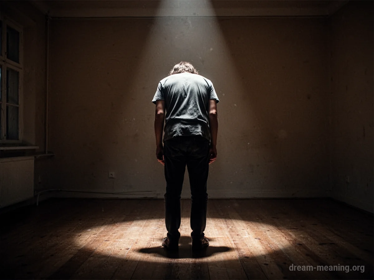 Silhouette of a person standing alone in a dark room, with a spotlight on the floor.
