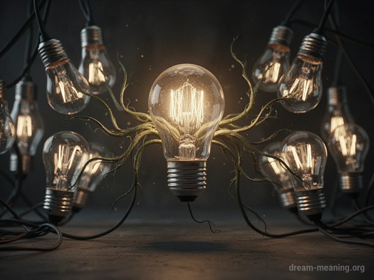 A network of illuminated light bulbs connected by glowing lines.