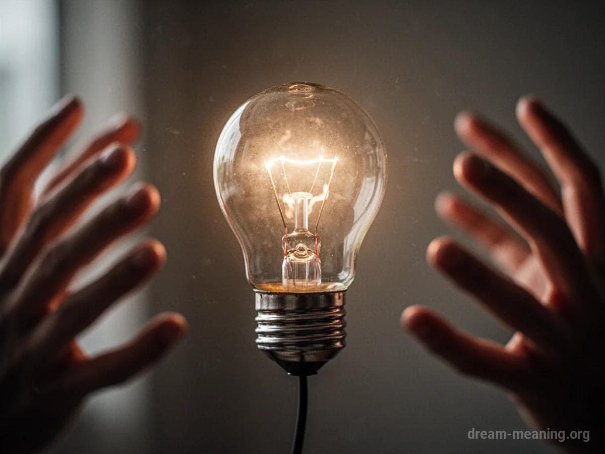A faint shadow reaching for a glowing lightbulb.