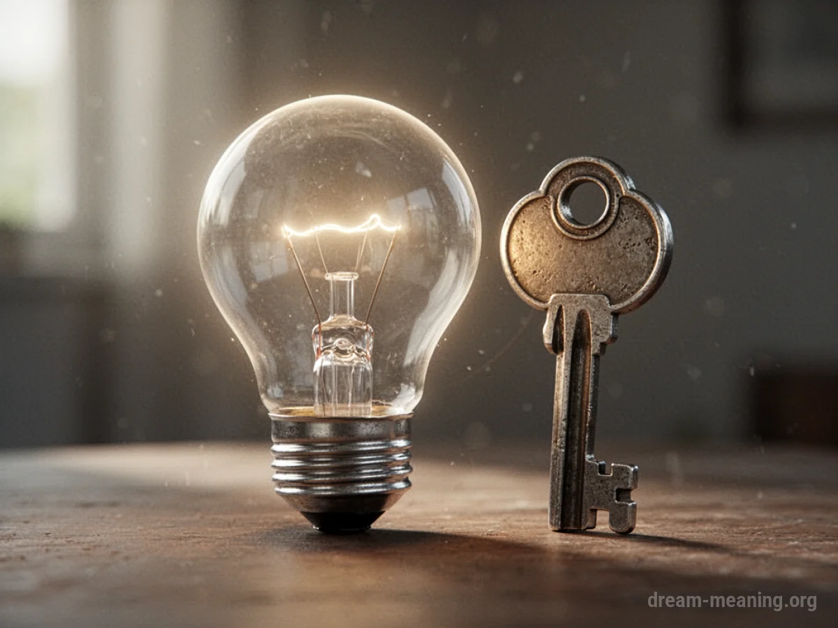 A glowing lightbulb transforming into a solid object.