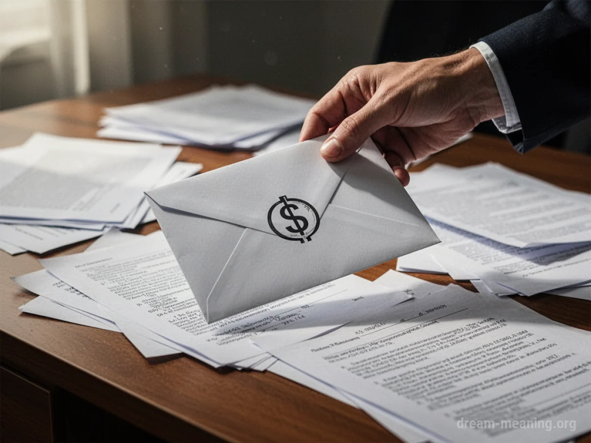 A hand receiving an envelope with a financial symbol.