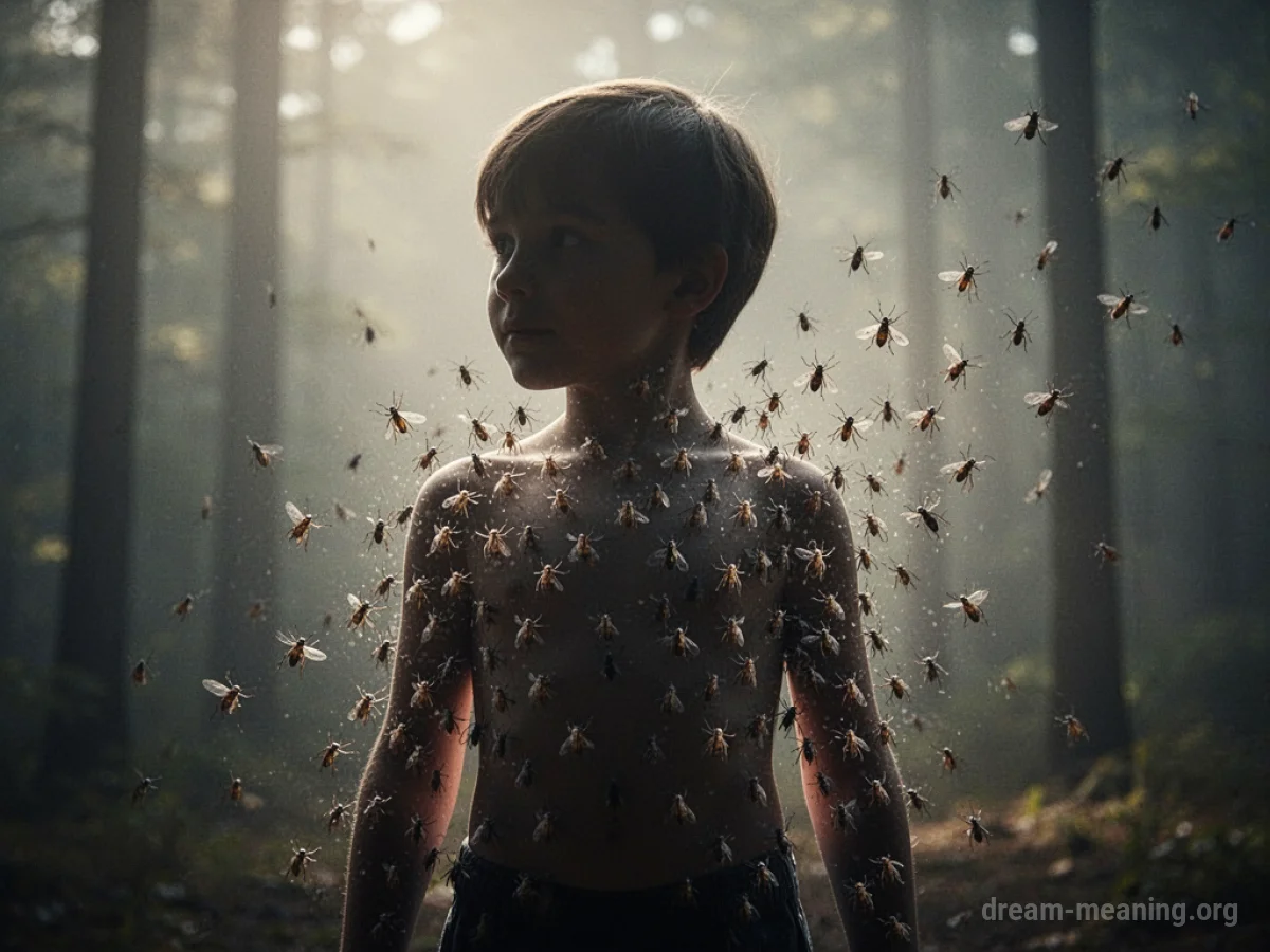 Silhouette of a person with small insects leaving their body outline.
