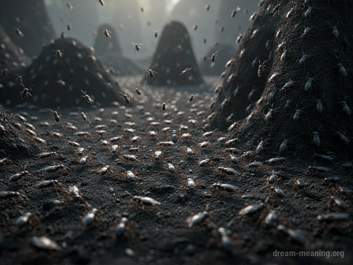 Countless small insects covering a dark, expansive ground.