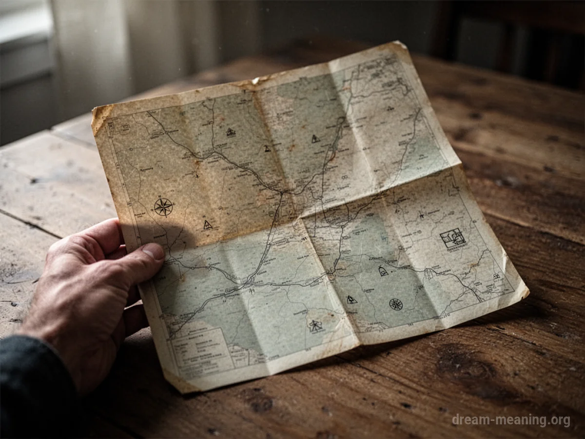 A hand holding a paper map with faint markings.