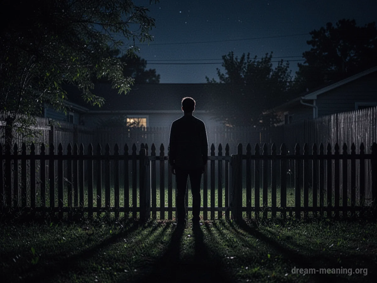 Silhouette of a figure at the edge of a yard.