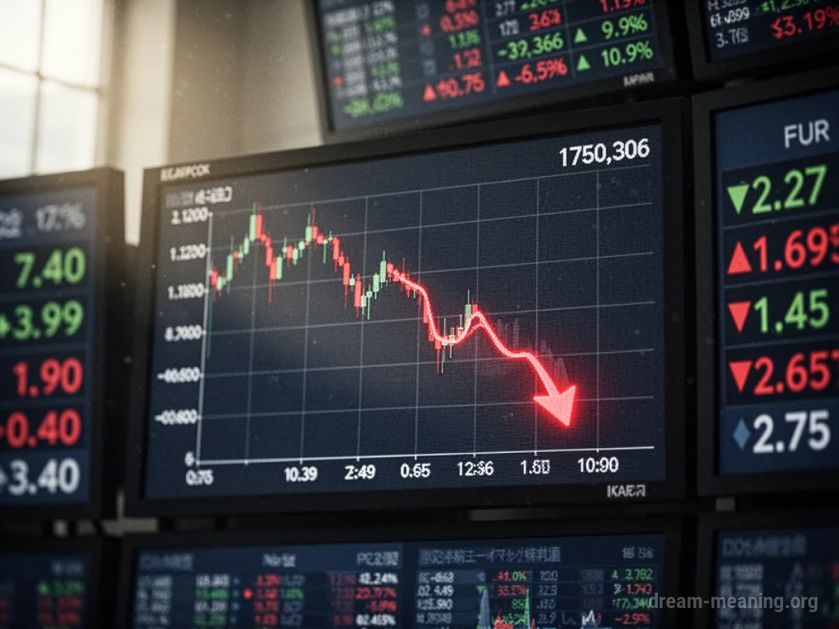A digital stock ticker showing a red downward trend.