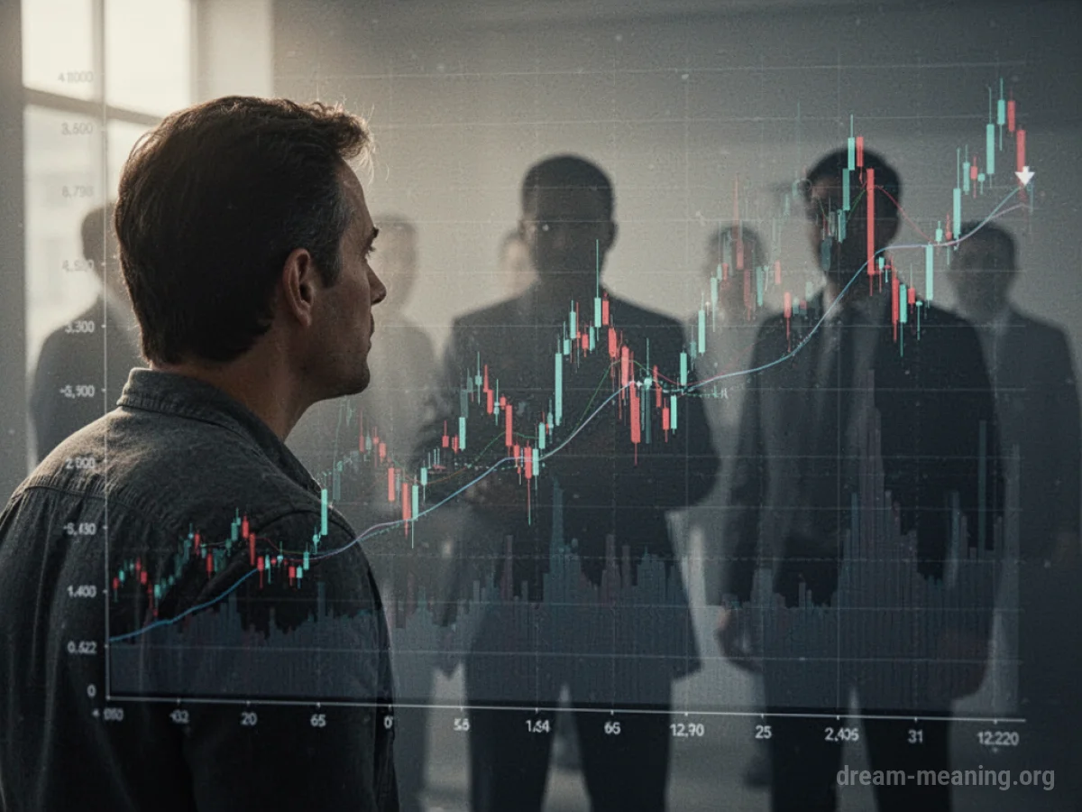 A distorted financial graph with shadowy figures.
