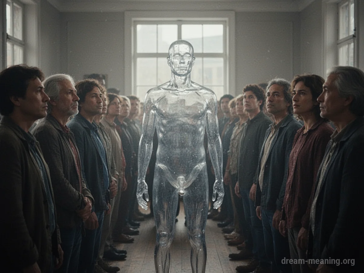 A transparent person in a crowd where others look past them.