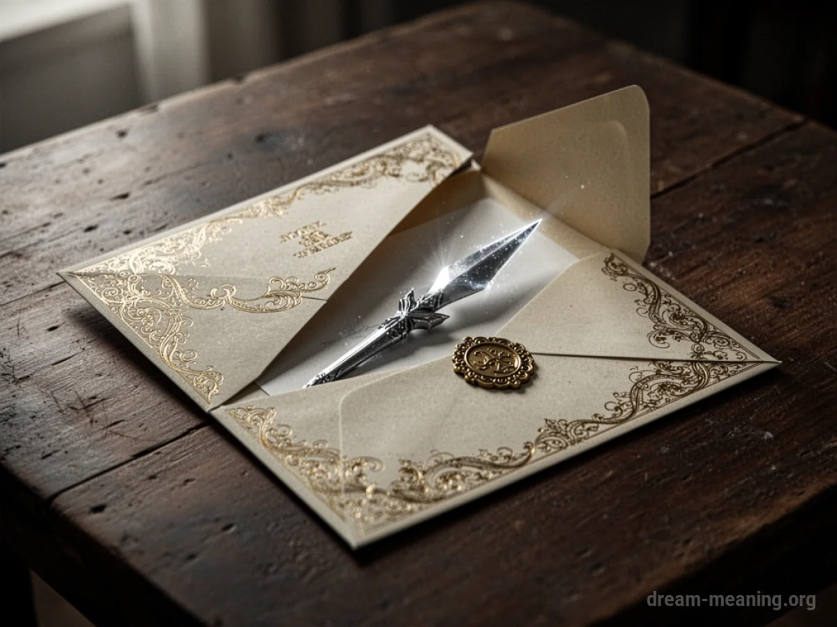 An open envelope with a sharp object visible within its contents.
