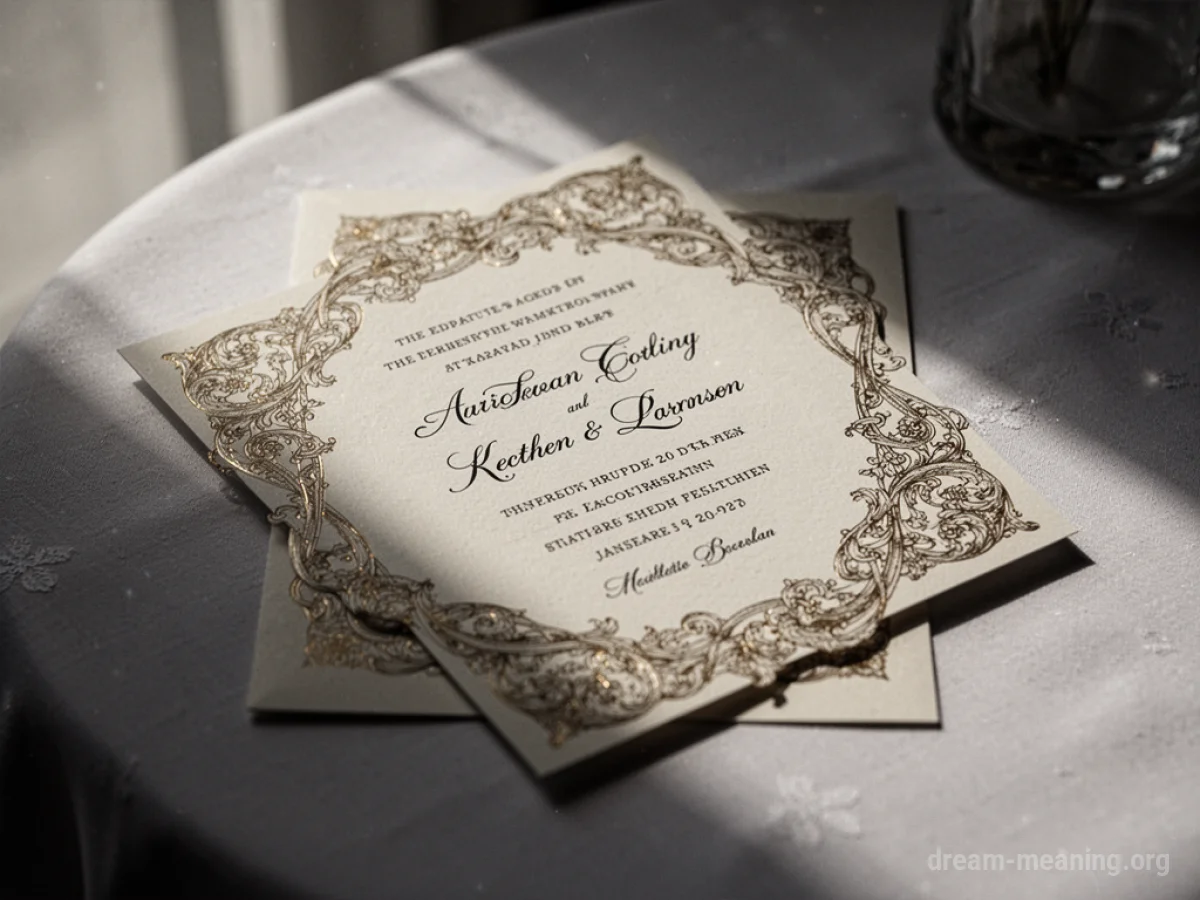 An invitation card on a table with a shadow.