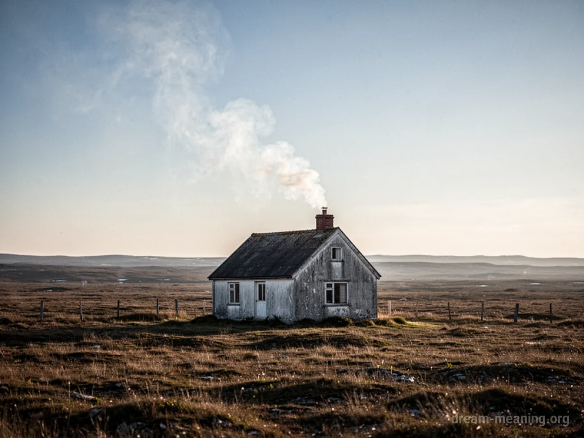 A solitary house in a wide, empty field.