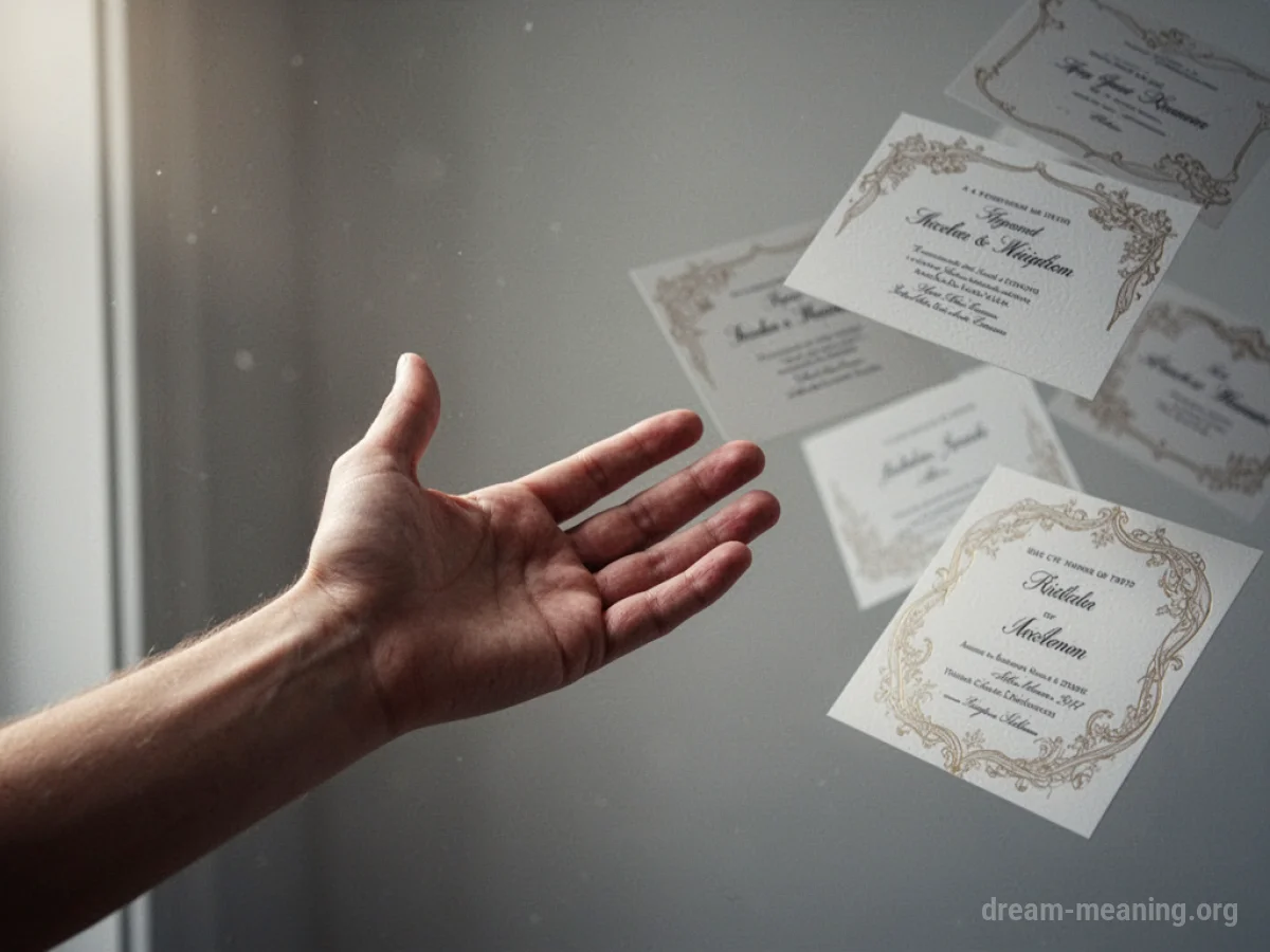 An empty hand reaching out, with faint, fading outlines of paper invitations in the background.