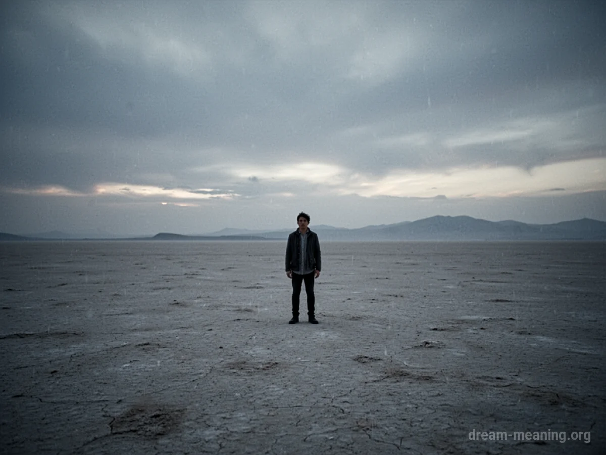 A single silhouette standing in an empty, desolate landscape.