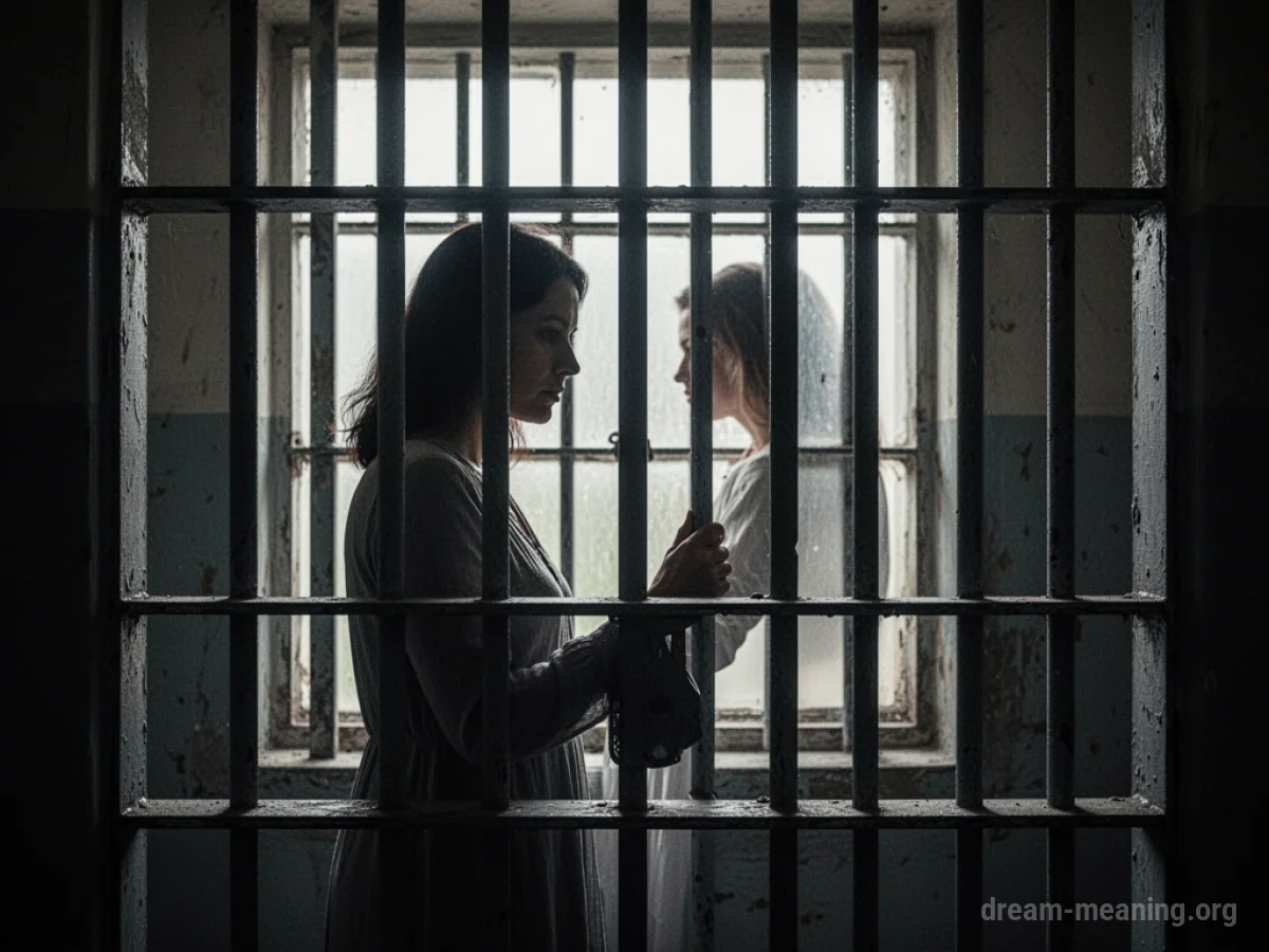Silhouette of a woman behind prison bars.