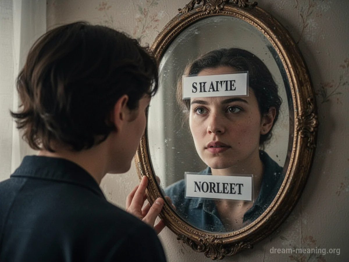 A person's reflection in a mirror shows a different name.