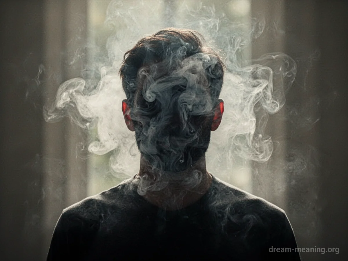 Silhouette of a person with a blank space where the face should be, filled with mist.