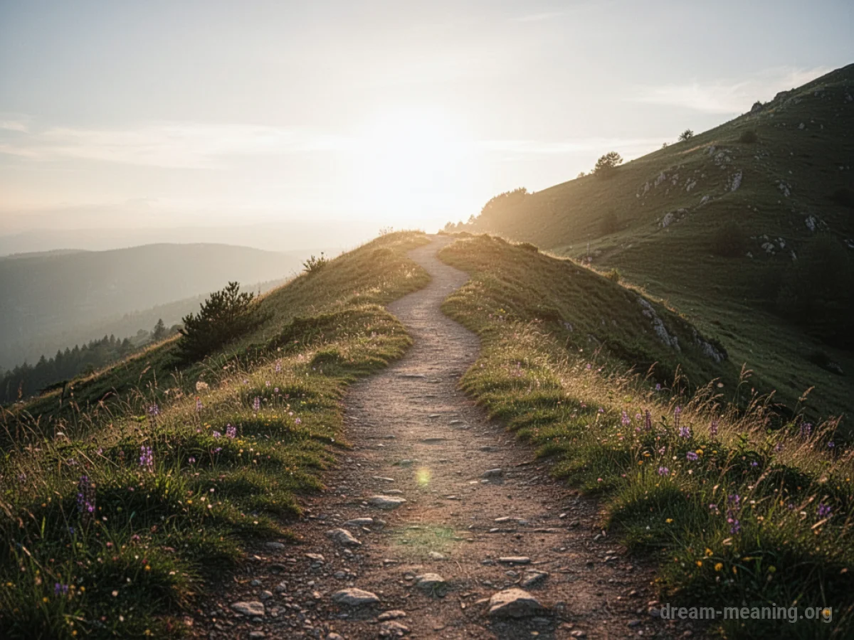 A winding path leading towards a bright horizon.