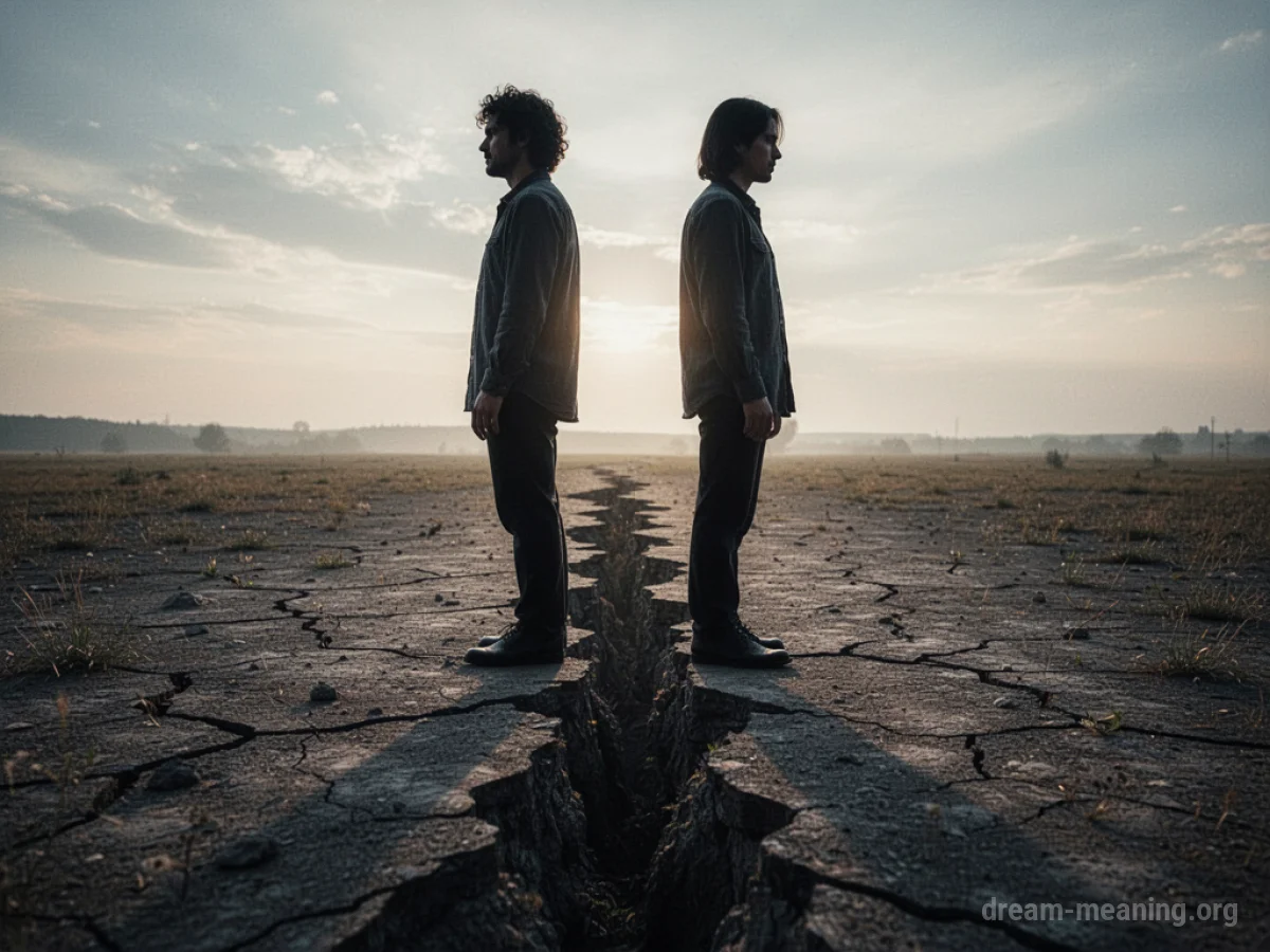 Two silhouettes with a chasm between them.