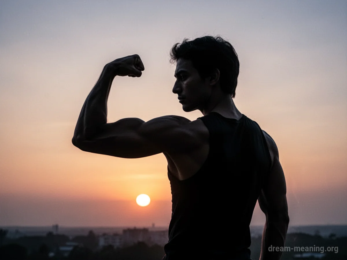 Silhouette of a person flexing a bicep.