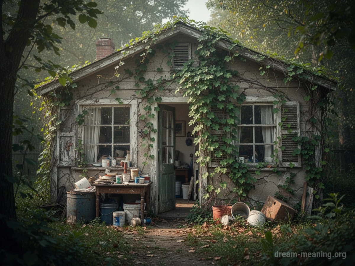 Green vines and leaves growing invasively into a house through walls and windows.