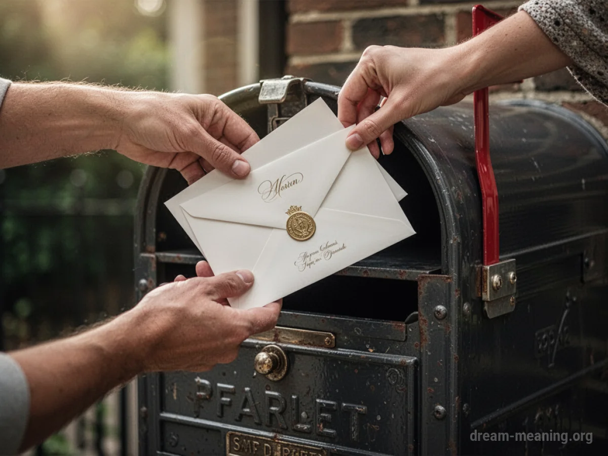 Hands placing envelopes into a mailbox.
