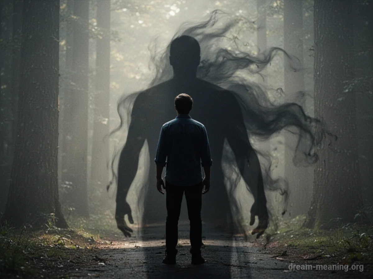 Silhouette of a person with a larger, darker shadow figure partially covering them.