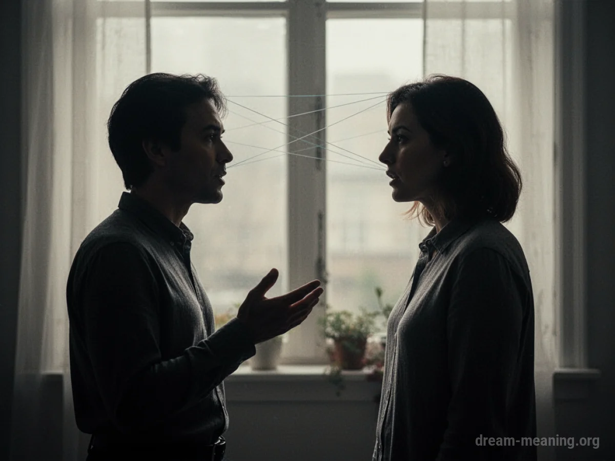 Two abstract human shapes with lines connecting their heads.