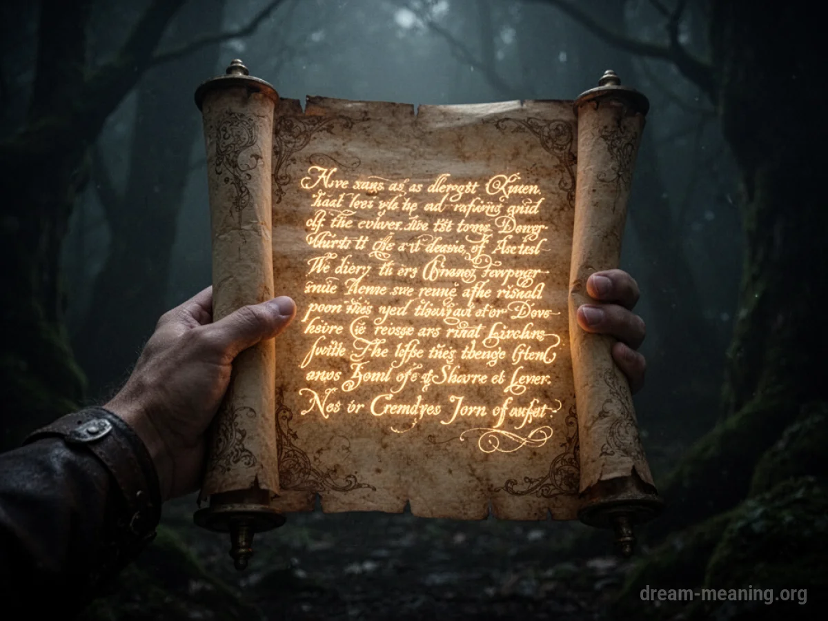 An unreadable scroll with glowing symbols.