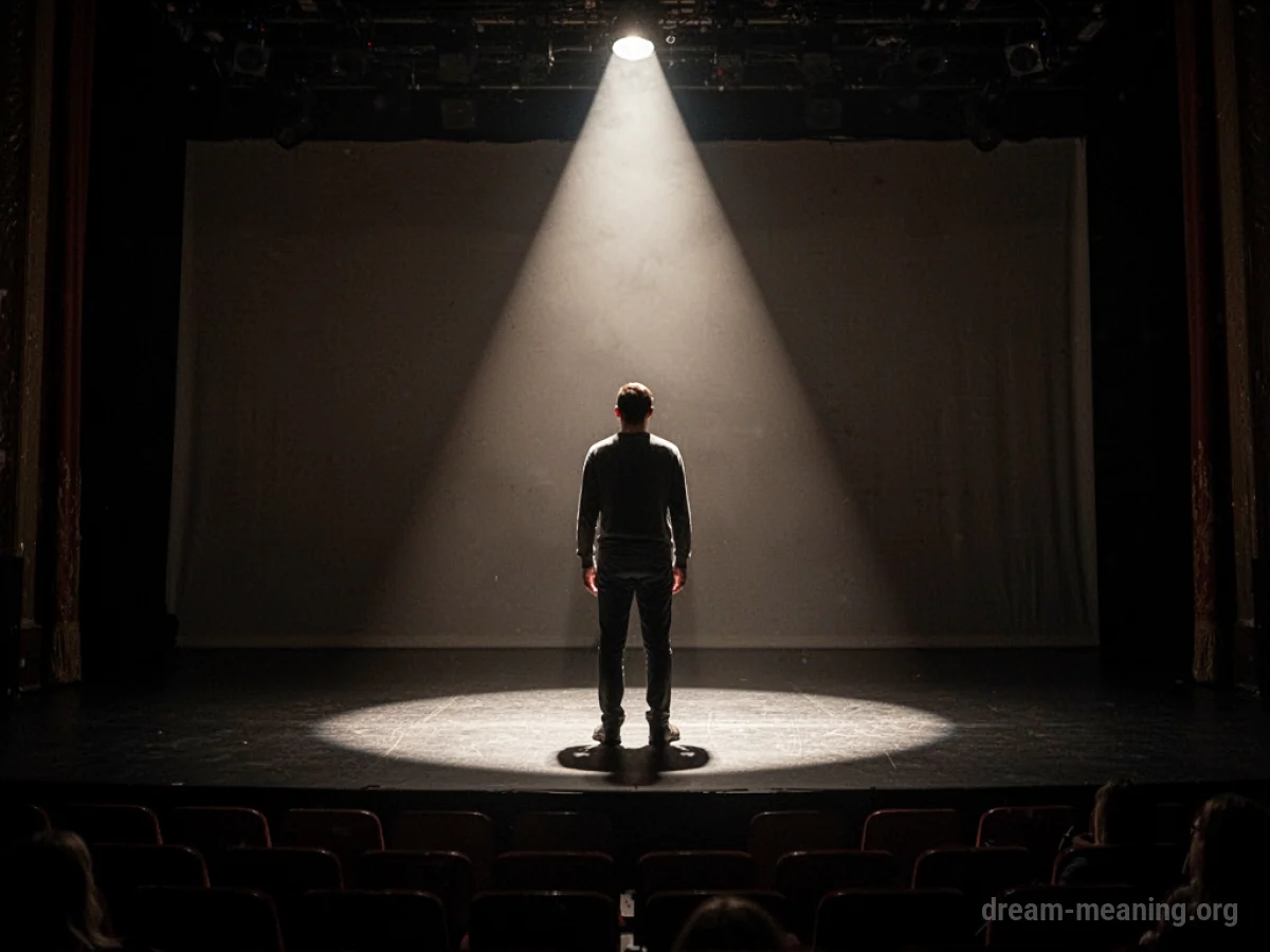 A silhouette of a person stands alone on a stage under a single spotlight.