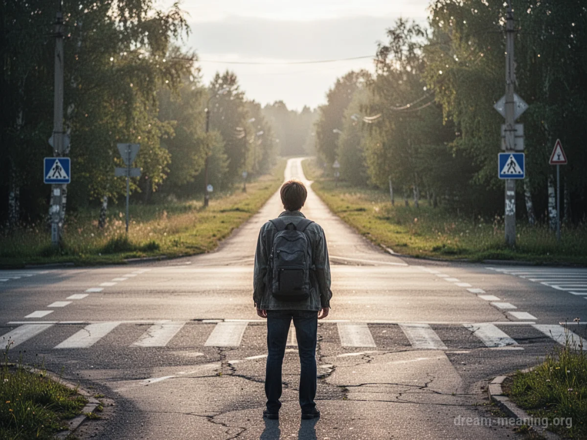 Silhouette of a person standing at a fork in the road.