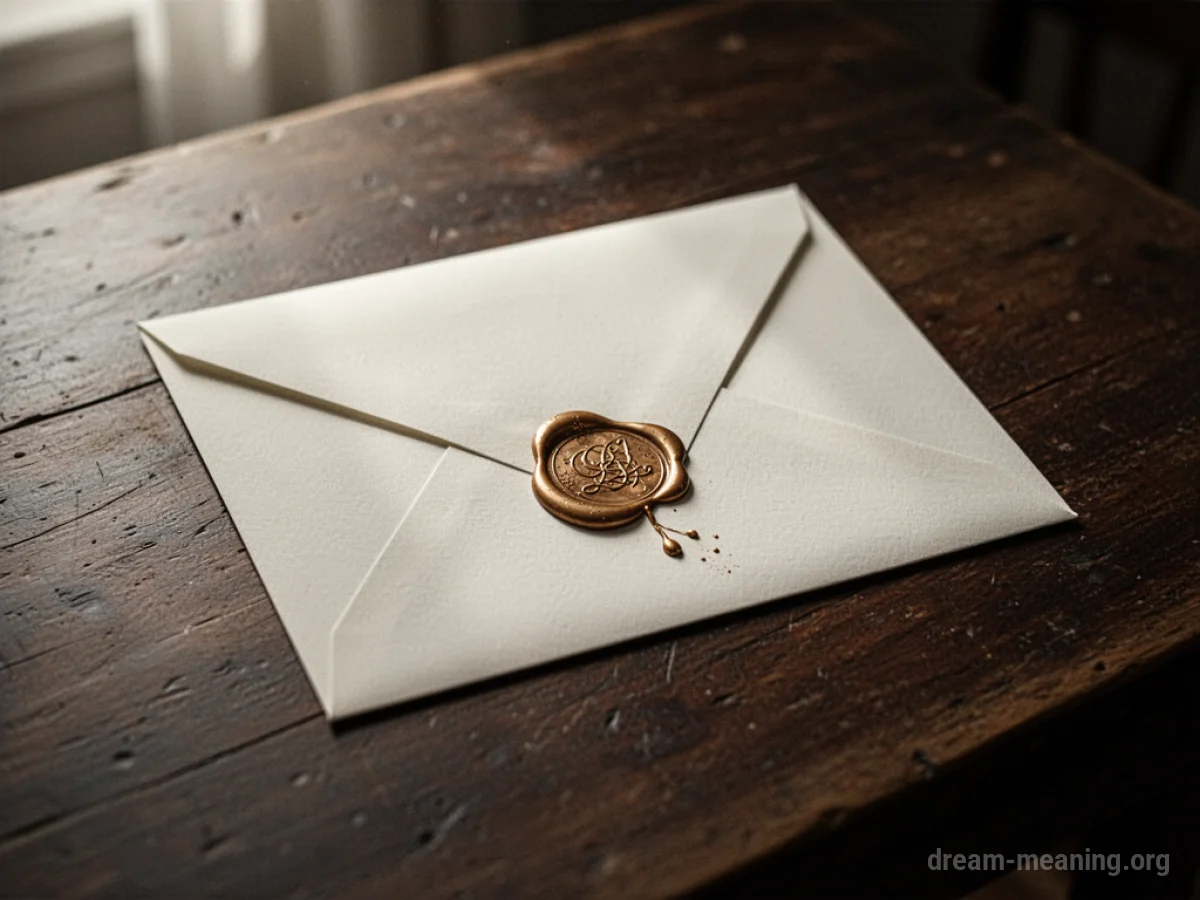 An unopened envelope with a seal resting on a table.