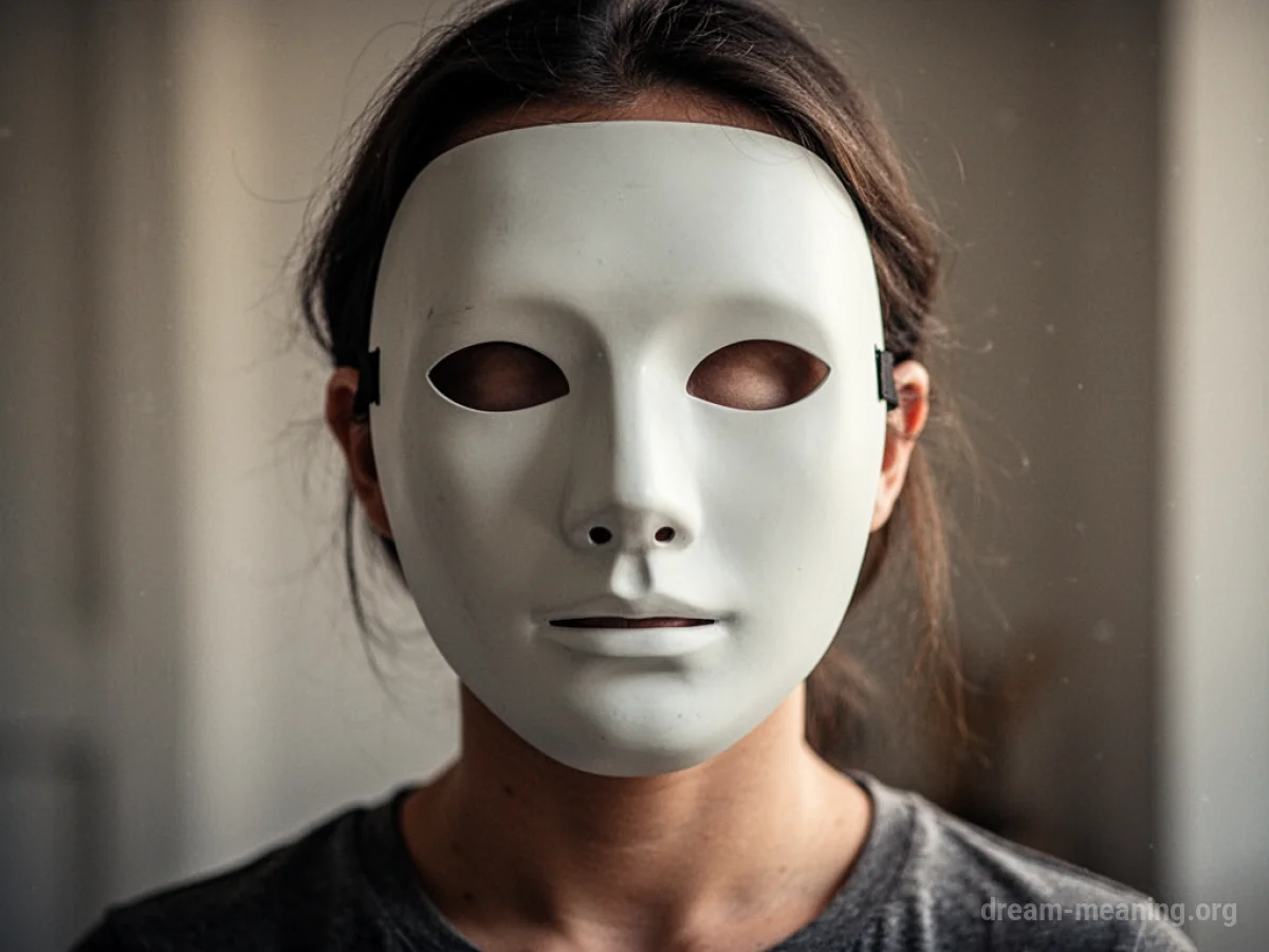 A face covered by a plain, featureless mask.
