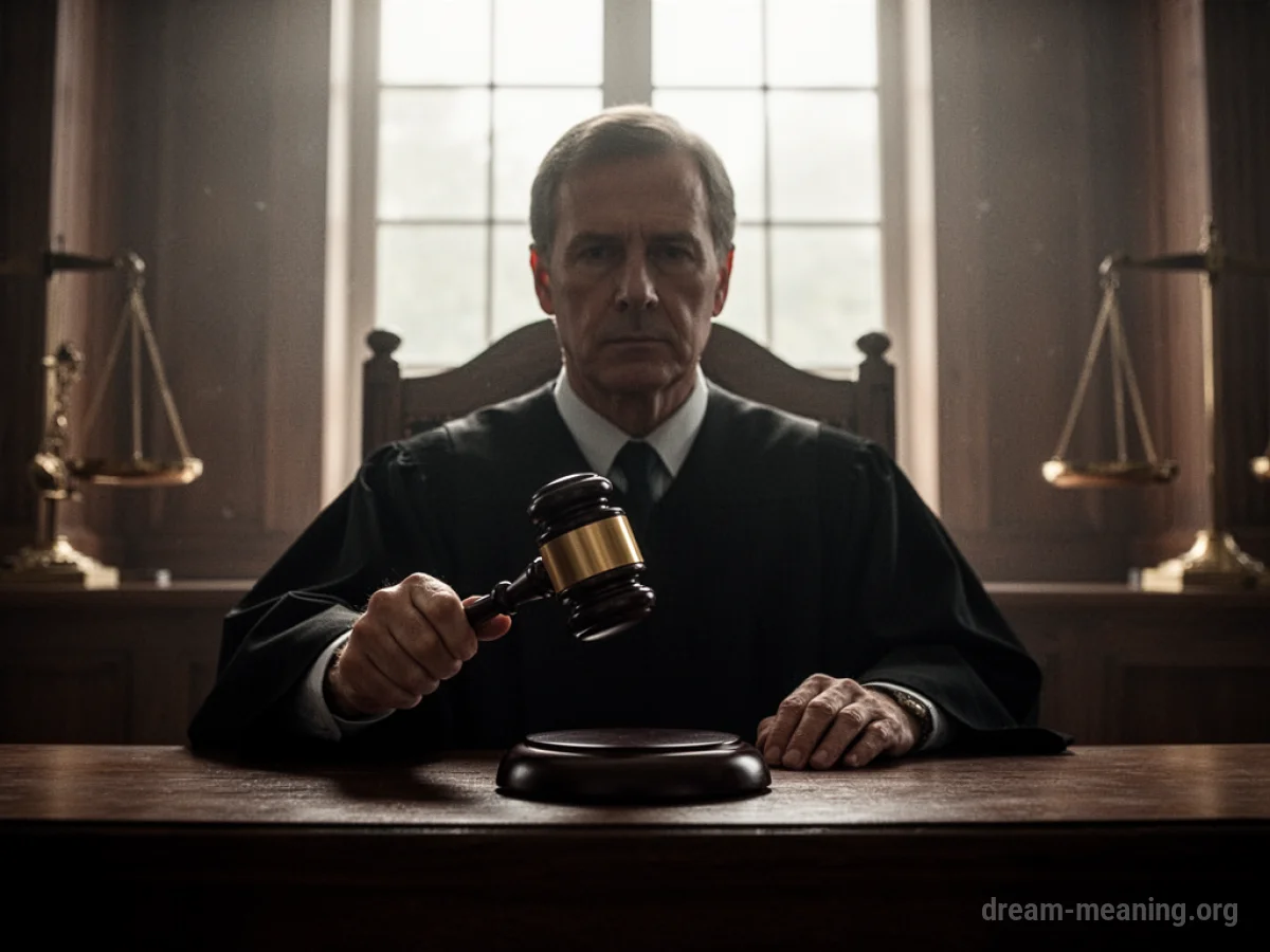 Silhouette of a judge behind a wooden bench, holding a gavel.