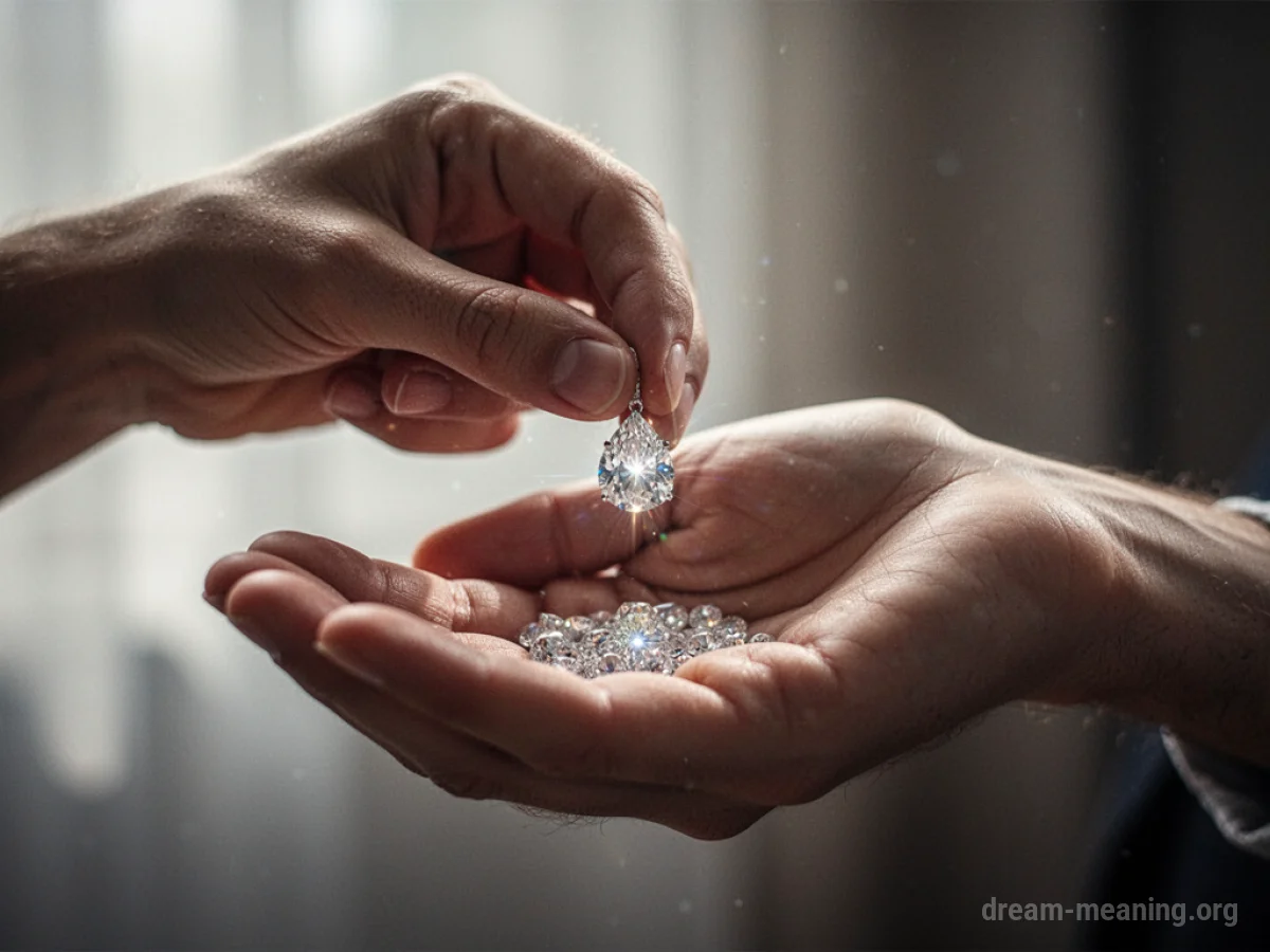 One hand offering a faceted gemstone to another open palm.