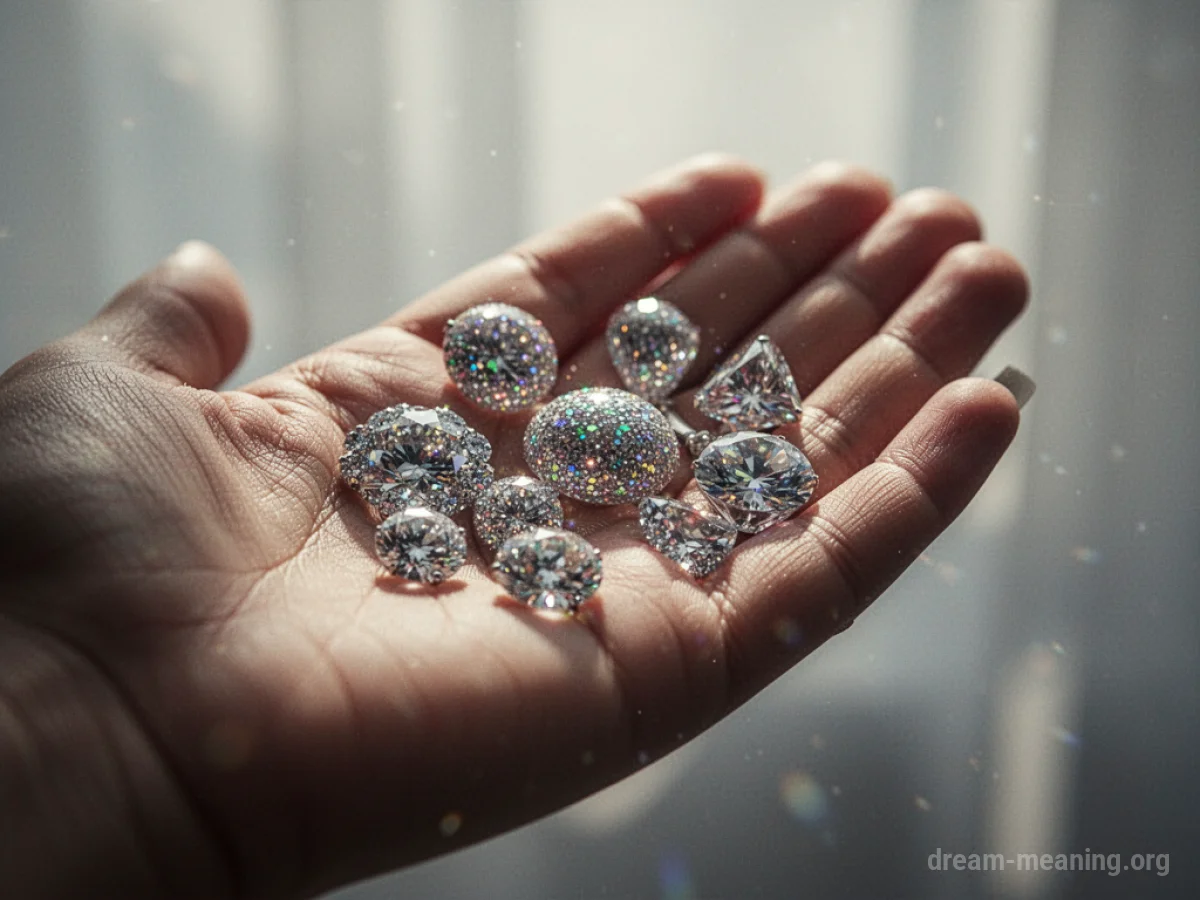 A hand holding various sparkling gemstones.