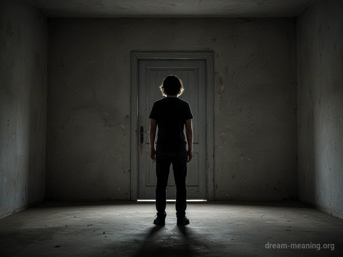Silhouette of a person in a dark, empty room.