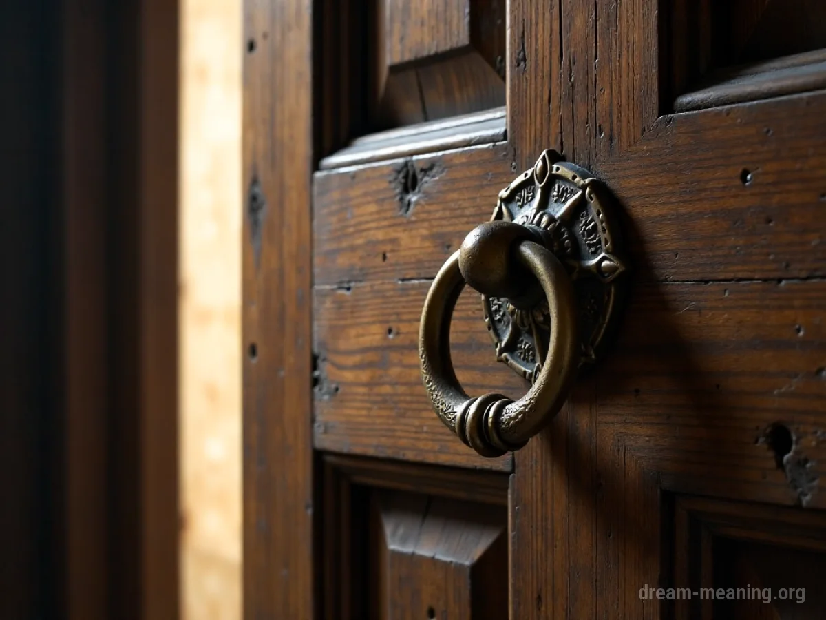 A silhouette of a fist hitting a wooden door.