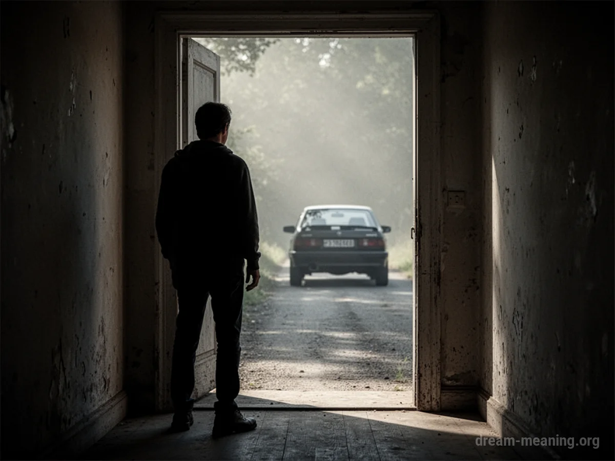 Silhouette of a person watching a car drive away into the distance.