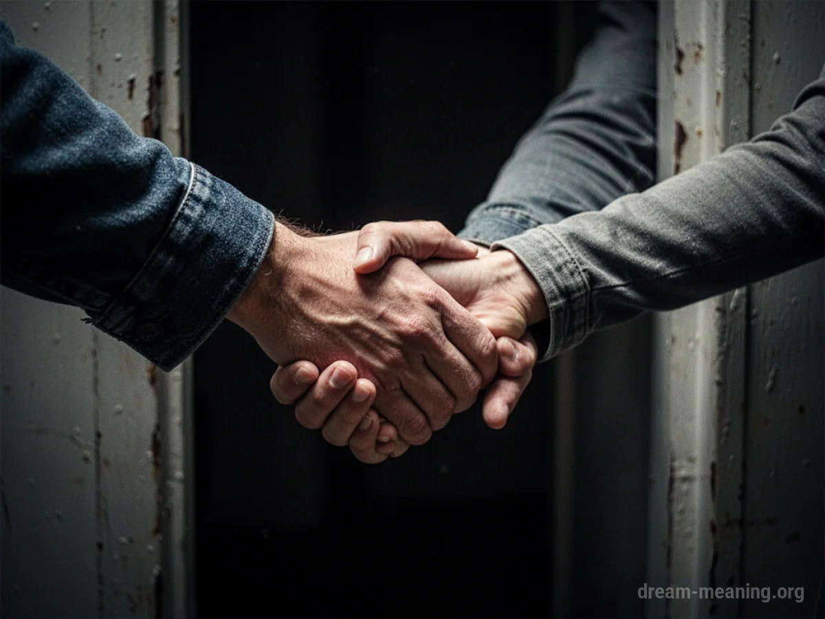 A hand stopping another person from entering a dark area.